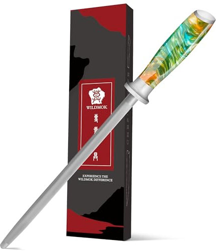 WILDMOK Sharpening Steel Rod, 9 Inch Kitchen Knife Sharpening Rod,Professional Honing Steel,High Carbon Stainless Steel Knife Sharpener, SHU-MDB-04