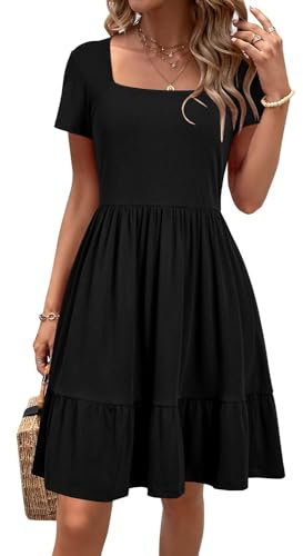 Newshows Sommerkleid Damen Knielang Strandkleid Sommer Outfits Kleid Elegant Kurz Partykleid Mit Taschen Schwarz