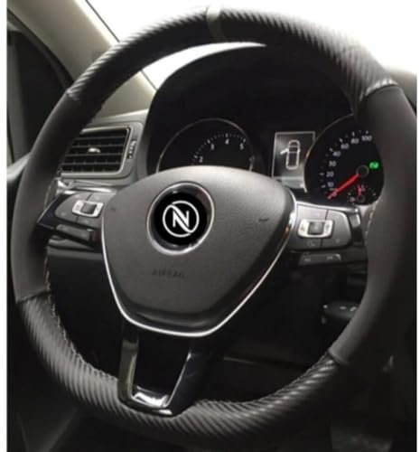 AUTOKLEIDUNG Lenkradbezug mit Ring zum Schnüren Carbon und Alcantara für Lenkrad Durchmesser 37-38 cm (Grau)