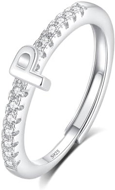 INFUSEU Ring Mit Buchstaben, 925 Sterling Silber Verstellbare P Ringe Großbuchstaben Initiale Alphabet Schmuck Personalisierter Geburtstag Brautjungfern Geschenke für Frauen Mädchen Damen