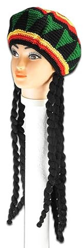 Rastamütze, Jamaika-Mütze mit schwarzen Dreadlocks - Kostüm-Perücke, Perücke-Kostüm Verkleidung, Halloween, Fasching