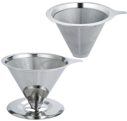 AOOPOO Lot de 2 Filtre à Café Permanent en Acier Inoxydable, 800 Mailles Goutteur de Café Conique Réutilisable à Double Maille, Filtre à Café sans Papier pour Faire du Café Manuel