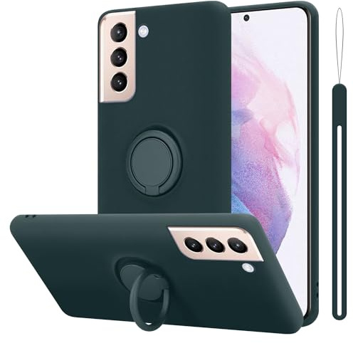 Cadorabo Hülle kompatibel mit Samsung Galaxy S24 Schutzhülle TPU Silikon Case Liquid Design mit Ring Slim Kratzfest Weiche Silikon Microfaser mit Rundumschutz Cover Hülle für Galaxy S24 in Grün