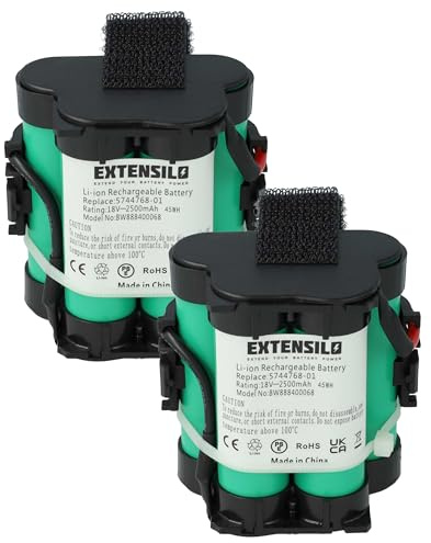 EXTENSILO 2X Akku Ersatz für Husqvarna 586576201 (5865762-01) | 574476801 (5744768-01) für Rasenroboter Rasenmäher (2500mAh 18V Li-Ion)