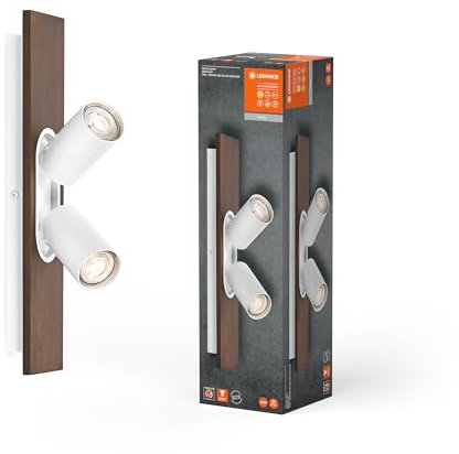 LEDVANCE DECOR SPOT MERCURY, 2 x 3,4W, 460lm, aspetto legno, bianco, faretto, teste orientabili, versatile, faretto per interni, lampade LED sostituibili, colore della luce bianco caldo, GU10