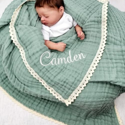 105 X 105 Cm Musselin-Babydecke, Personalisierte Babydecke, Luxuriöse Baby-Wickeldecke, Bestickte Namens-Babydecke, Babyparty-Geschenk., Babydecke, Personalisierte Babydecke, Baby-Wickeldecke(No name)
