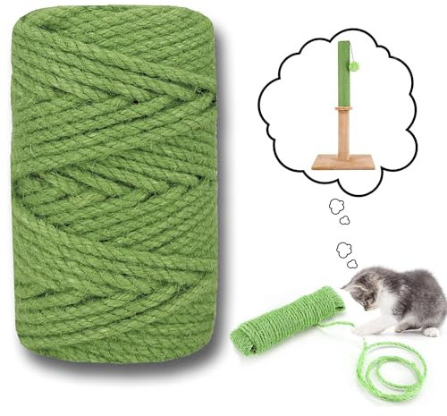 CEASELESLY 6mm*30m Cuerda Rascador para Gatos,Cuerda de sisal para Gatos,Natural Rollo de Cordel,Cuerda de Yute Gruesa para Decoración de Jardín y para El árbol Rascador de Gato (Verde)