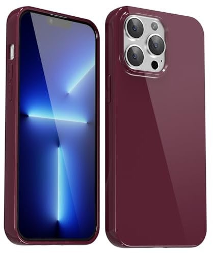 Svanove for iPhone 13 Pro Max Case Silicone, Glossy Soft Rubber Gel Jelly Cute Protective Plastic Simple Plain Phone Case Cover for Women Girl, Slim Thin Flexible Shockproof TPU, Burgundy Wine