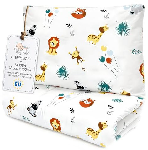 Kinder Bettdecke ohne Bezug 100x135 cm - Baumwolle Baby Decke und Kissen Set Kinderdecke 100 x 135 und Kopfkissen 60 x 40 - Bettdecken Kinderbettdecke Oeko-Tex Safari