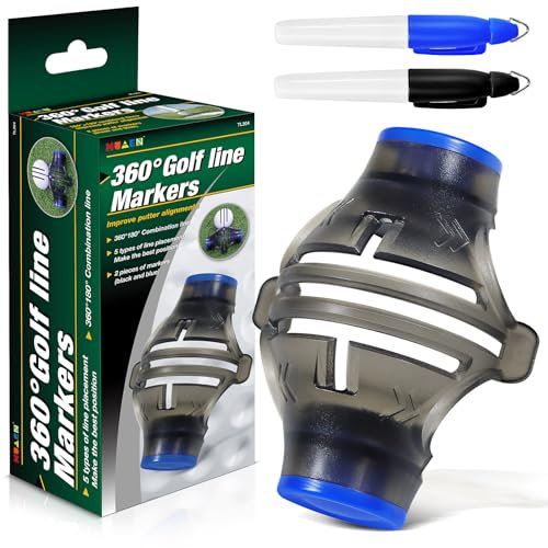 SUBORAWOS Golfball-Markierer mit 2 Farbigen Markierstiften, 360-Grad-Linienzeichnungs-Ausrichtungswerkzeug, Dreifach-Linien-Golfballmarkierer für Männer und Frauen (Blau)