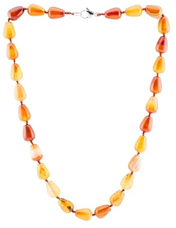 Handgefertigte Damen Edelstein Perlenkette - Tropfenform Naturstein Halskette für Frauen und Mädchen, 48cm (Roter Achat)