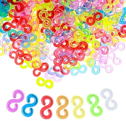 XUKZIMA 1000 Pcs S Clips for Loom Bracelets Rainbow Loom Clips Plastic Colorful Rubber Band Clips Rubber Band Bracelet Connectors Refills Kit Clips for Loom Bracelets DIY Handicrafts