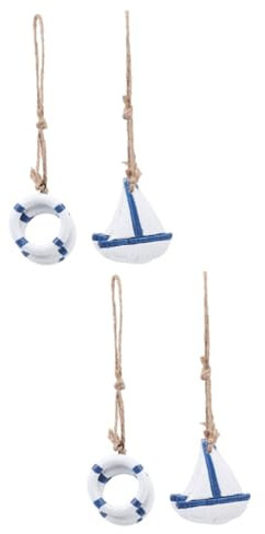 STOBAZA 4stücke Holz Segelboot Dekorationen Mediterrane Wanddeko Mit Fischen Und Rettungsring Für Strand Und Partydesign Hängende Ornamente Für Wohnräume Und Restaurants
