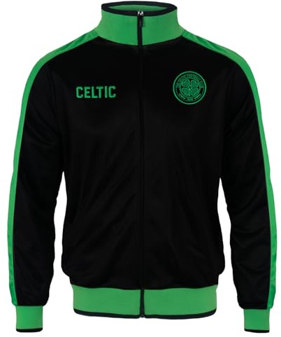 Celtic FC Official Football Gift Mens Retro Track Top Jacket Black Green XXL