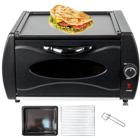 Pizza Oven Electric Oven With 2-In-1,Temperature Control/Visual Glass/Hot Top Plate Door,With Disk Clamp Bread Maker With Bake Tray/Bake Rack/Tray Handle,12L,15.4 * 11.8 * 8.7,for Kitchen,Home