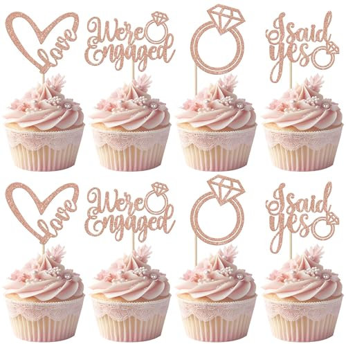 Xsstarmi 24 Packung We're Engaged Cupcake Toppers Glitzer She Said Yes Cupcake Picks Wir Sind Verlobt Kuchendekoration für Werden Engagiert Hochzeit Partyzubehör Roségold