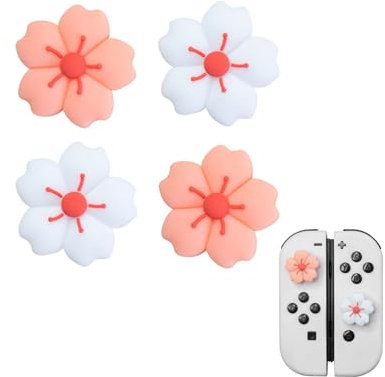 Viojrlly 4 Stück Süße Joystick Caps Kappen für Nintendo Switch, Joystick-Abdeckung in Blumenform Schutzhüllen für Switch OLED, Daumen-Griffkappen aus Silikon kompatibel mit Switch Lite