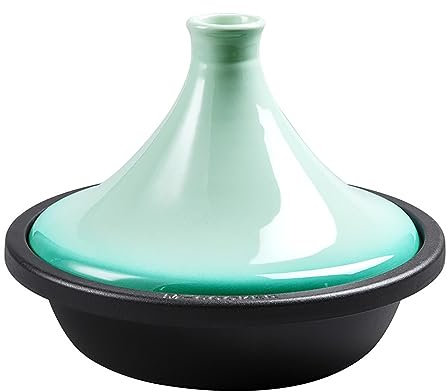 Cast Iron Moroccan Tagine Pot, Tagine Pot Moroccan Cast Iron Micro Pressure Cooker with Tapered Lid 10.6 Inches Tajine Compatible with Induction Cooktops Suitable for Stew Fry(Color:Green)