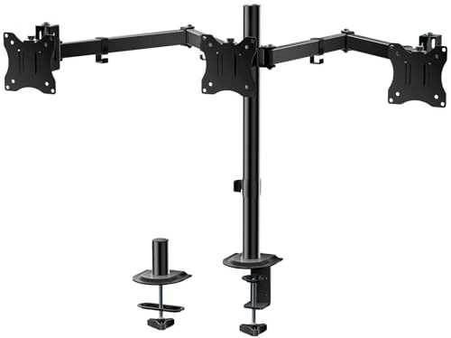 WALI Triple Monitor Mount, Heavy Duty Triple Monitors Stand for 13-27 inch Screens, Adjustable 3 Monitor Desk Mount with Swivel, Tilt, Rotation, Clamp & Grommet Base Kit (M003SN), Black