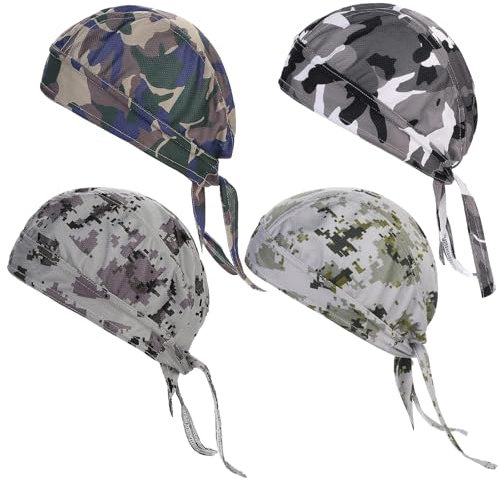 KUHAWL 4 Stück Bandana Cap, Sommer Fahrradmütze Kopftuch Sport Kopfbedeckung Elastisch Bandana, Schnell Trocknend Kopftuch Hat Sportkappen im Freien für Radfahren Reisen Laufen Fitness