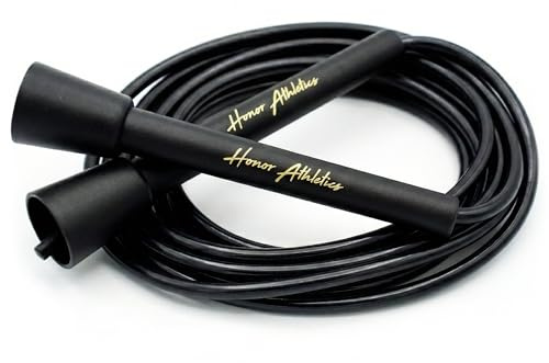 HONOR ATHLETICS Speed Rope, Skipping Rope - Best for Double Under, Boxing, MMA, Cardio Fitness Training Condition - Jump Rope (Black, 11 ft rope – (Fits users over 6'3))
