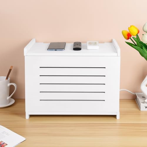 BEARUT White Router Shelf Projector Shelf Projector Stand Router Storage Box Modem Cable Router Cover Organized Power Strip Cable Management Hider Rack by Solid Wood