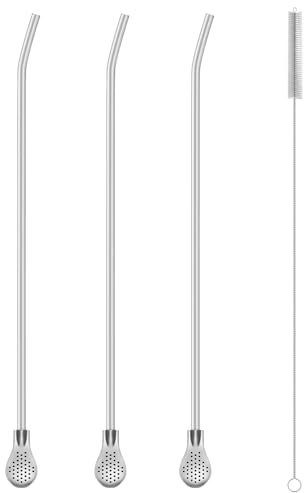 Pajitas Reutilizables de Acero Inoxidable con Filtro Tipo Cuchara, Juego de 3 Pajitas con Cepillo Limpiador, Pajita Acero Inoxidable para Té, Vasos, Tazas y Stanley Cups (30.5cm)