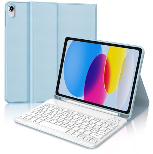 SENGBIRCH Teclado iPad A16 11/10 Generación (2025/2022), Funda Teclado para iPad 10 Gen 10.9/11 Generación 11 Pulgadas, Español Ñ Bluetooth Magnéticamente con Despetar/Dormir Auto Funda, Azul