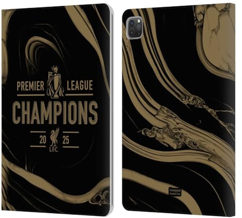 Head Case Designs sous Licence Officielle Liverpool Football Club Marbre Noir Champions De Premier League 2025 Étui Portefeuille en Cuir Compatible avec Apple iPad Pro 11 2020/2021 / 2022
