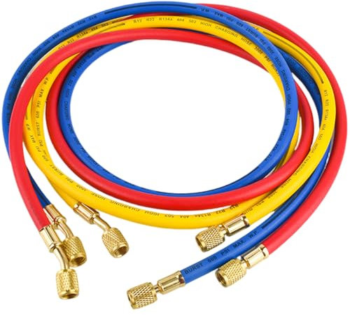 3 pcs Cusini di ricarica del refrigerante R410A 35 pollici, 800–4000psi Kit di tubo a vuoto HVAC con valvola di rame e raccordi da 1/4 o 5/16 pollici per ricarica CA e manutenzione
