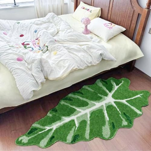 Zoegneer Beflockter Teppich, von der Natur inspirierter Monstera-Badematte, ultra-saugfähig, Monstera-Blatt-Druck mit rutschfester Unterseite, 49,8 x 100,1 cm