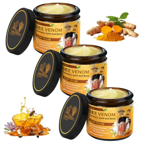 Bienengift Gelenkcreme, 3PCS Kurkuma Bienengift Creme, Natürliche Bienengiftsalbe, Bee Venom Joint Gel, Bee Venom Creme für Nacken Taille Rücken Hände Füße, Deep Nourishment Beruhigend, Sanft Pflegend