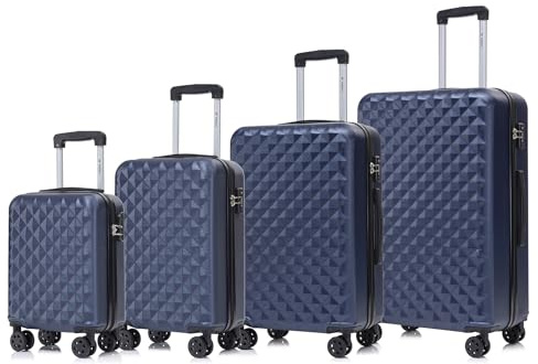 YONSLY Premium Reisekoffer TSA-Schloss, Hartschalen-Koffer Trolley Kabinenkoffer Rollkoffer Suitcase Handgepäck 4 Rollen (Dunkelblau, S-M-L-XL-Set)