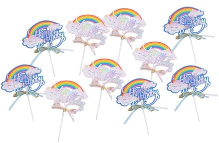 Toyvian Lot de 10 Décorations Gâteau Anniversaire en Papier Léger Insert Arc-en-Ciel Rose et Bleu Accessoires pour Cupcakes et Desserts Décoration Festive pour Fête D’Anniversaire