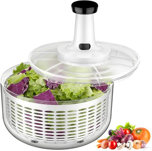 Vihoom Centrifuga per Insalata, Grande capacità 6L Strizza Insalata, Asciuga Insalata Centrifuga con Insalatiera e Base Antiscivolo, Lava e Asciuga Rapidamente Verdure e Frutta