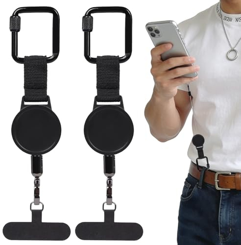 Vibbang 2 Stück Handysicherung Outdoor Ausziehbar, Handy Diebstahlschutz mit Handyschlaufe Handgelenk, 360°Einziehbarer Umhängeband, Handyschnur für Outdoor wie Wandern, Klettern und Angeln, Schwarz