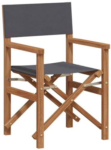 Foknhdi Klappbarer Regiestuhl Grau 55x54x85 cm Teakholz Massiv wetterresistent faltbar für Garten Balkon Terrasse und Outdoor Lounge