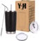 Y·J&H 20oz (550ml) Doppelwandig Vakuum Isolierter Autobecher, Edelstahl Reiseflasche, Thermobecher Kaffee to Go mit 2 Spritzfestem Deckel 2 Strohhalm, Rohrbürste,BPA Free - Schwarz