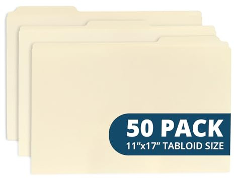 Blue Summit Supplies 11x17 Folders for Blueprints, Plans, Drawings, and Construction, Manila 11x17 File Folders, Bulk 50 Pack