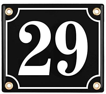 Sosenco Hausnummerschild Hausnummer - 12x14 cm - Keramik Emaille - Wetterfest - Personalisiert - Emailschild (Schwarz)