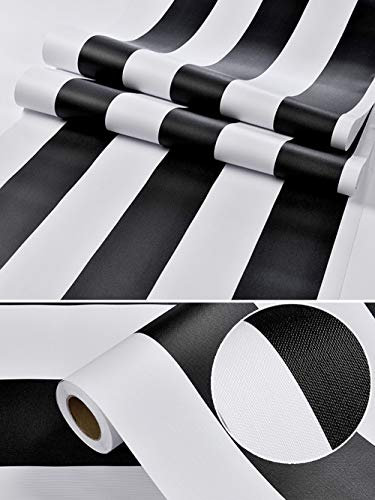 Papier peint autocollant amovible en vinyle noir et blanc à rayures 60 cm x 3 m