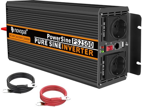 NOVOPAL 2500W Wechselrichter 24V auf 230V Reiner Sinus Spannungswandler mit LiFePO4 Power Inverter mit 5M Fernbedienung und 2.4A USB Anschlüsse für Wohnmobil Auto Camping