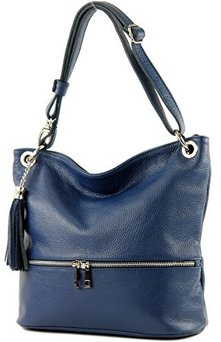 modamoda de - T143 - ital. Leder Schultertasche Umhängetasche, Farbe:Dunkelblau2021