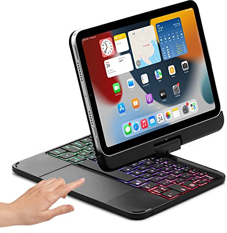 SOUYOYIHI Magnetic iPad Mini 6th Generation Case with Keyboard Touchpad 7 Colors Backlit Keyboard 360 Rotatable Slim Folio iPad Mini 6 Keyboard Cover (Black)