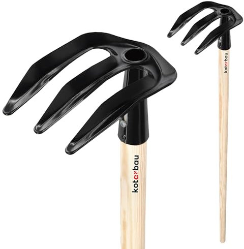 KOTARBAU® Zappa per patate con 3 denti, manico in legno, 135 cm, attrezzi agricoli in acciaio, attrezzi da giardinaggio, accessori da giardino, attrezzi da giardino, attrezzi manuali, per piante