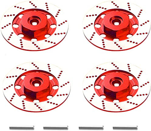Vgoohobby 4 Stück 12 mm Sechskant-Metallnabe für 12 mm Bremsscheibe Spurverbreiterung kompatibel mit Traxxas Tamiya Redcat HSP HPI 1/10 für Straßenwagen (rot)