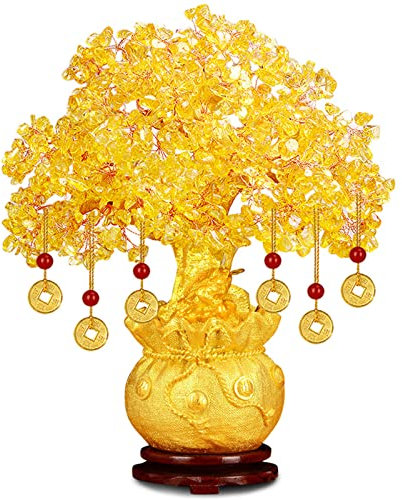 Fayemint Ornamenti per Alberi di Soldi, Citrine Tree Feng Shui Statue Bonsai Oro, Albero Portafortuna Feng Shui, per Ricchezza, Adatto per Arredare Uffici e Soggiorni