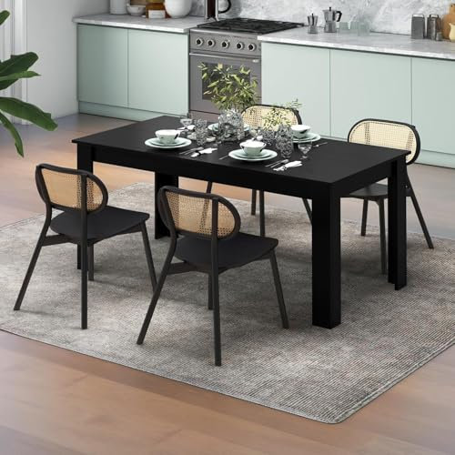 RELAX4LIFE Table Salle à Manger 160 CM, Table a Manger 6-8 Personnes avec Plateau Grain Bois, Pieds Stable en Forme L, Table Cuisine Rectangulaire, Montage Facile, Charge 150KG (Noir)