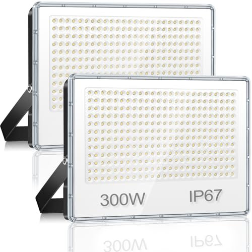YIQIBRO LED Strahler Außen 300W 2 Stück, Fluter Außen 30000LM, Aussenstrahler Wasserdicht IP67, 7000K Kaltweiß Superhell Außenstrahler LED Scheiwerfer für Lager Garten Garage Terrasse Fabrik
