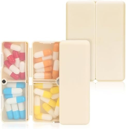 FYY Pillendose für 7 Tage,Magnetischer täglicher Pillen-Organizer,Tablettenbox,Morgens Abends,Pillen-Dose,Pillen-Box,Faltbar,tragbar,groß für die Aufbewahrung von Vitaminen für Reise,S-Beige